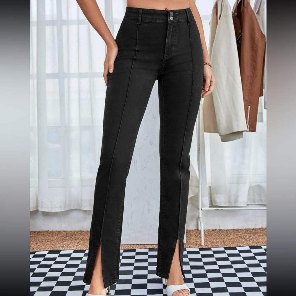 Contrast Side Seam Split Hem Flare Leg Jeans